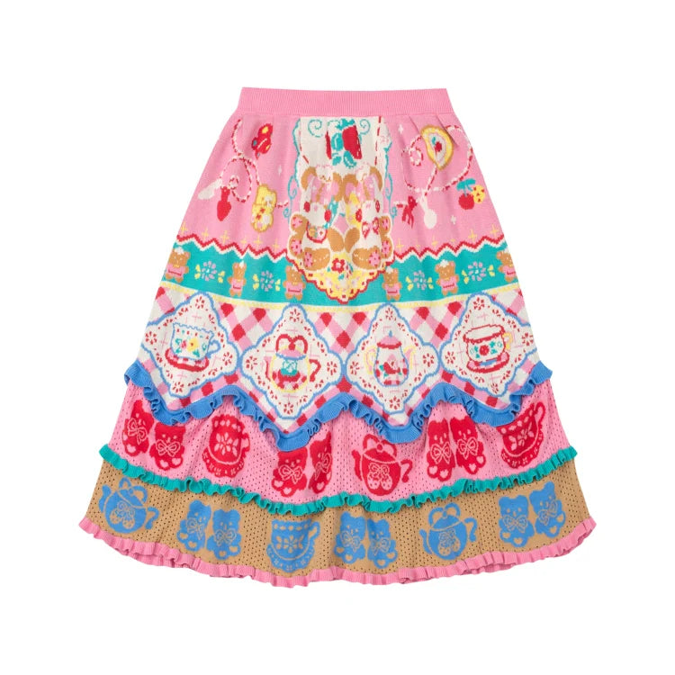 Sweet Teapot Party Ruffle Knit Skirt