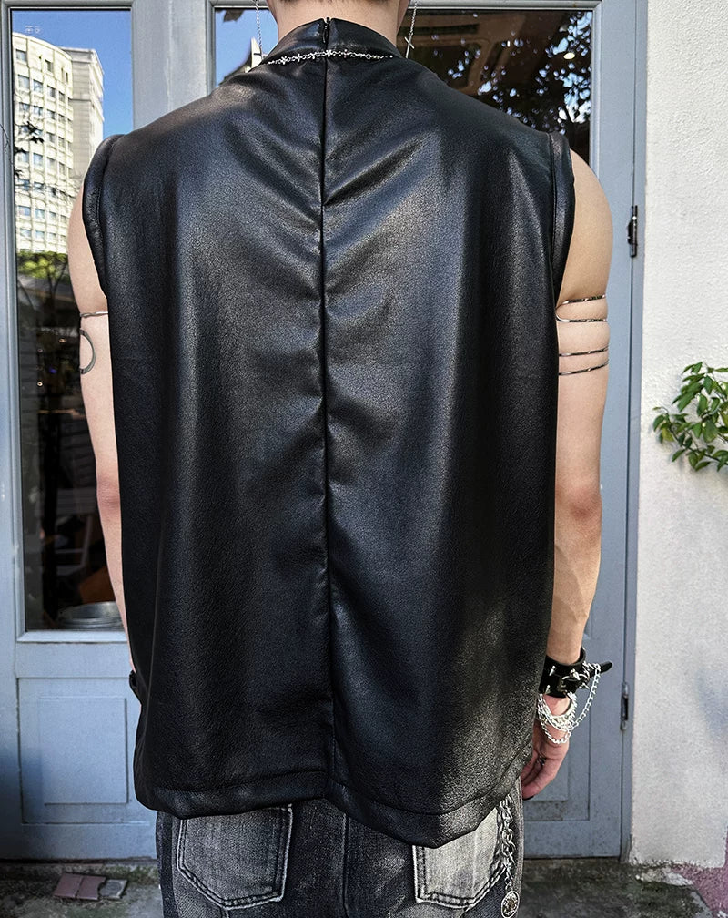 Obsidian Drape Faux-Leather Tank
