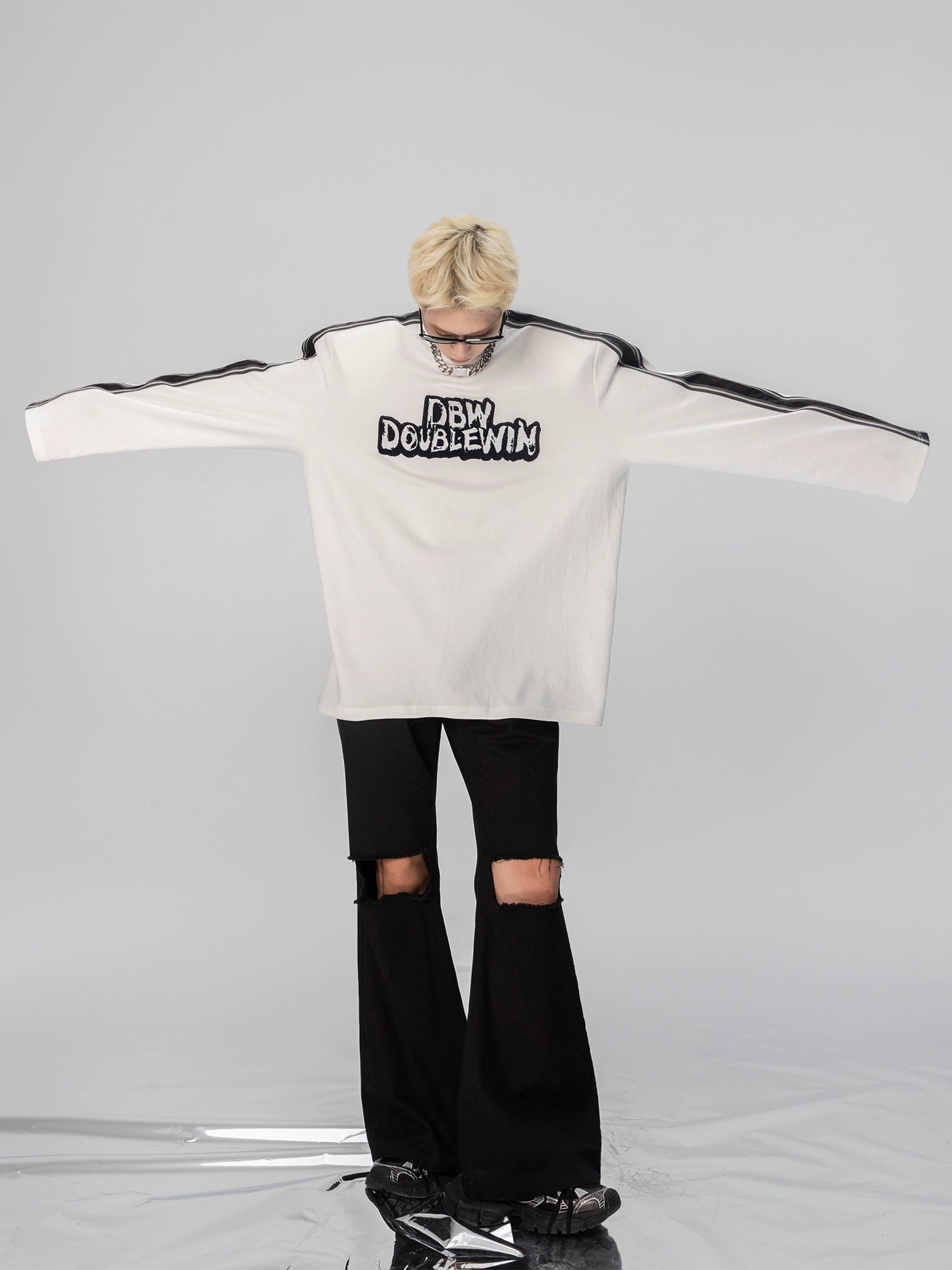 Monochrome Streak Varsity Sweatshirt