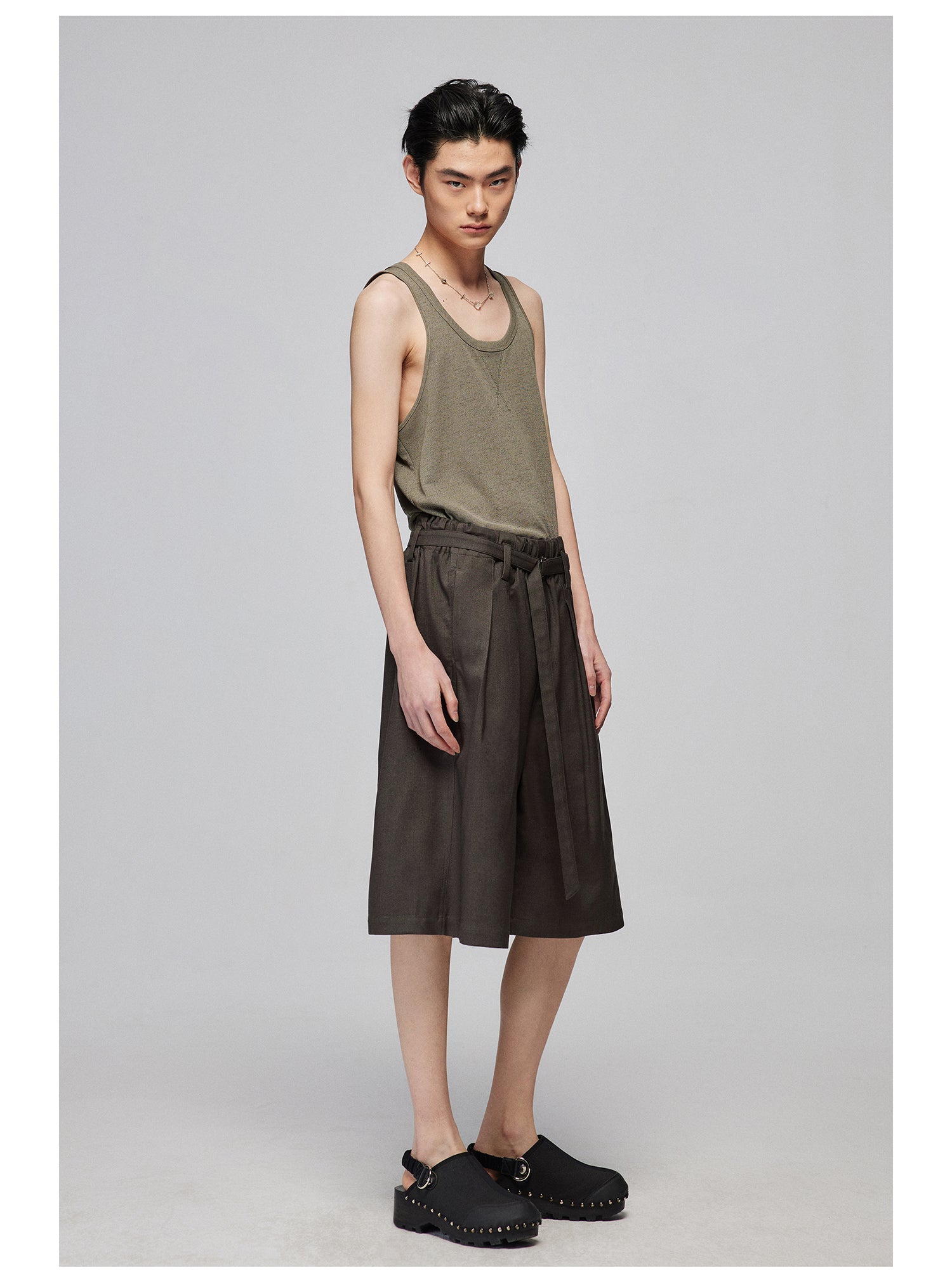 Pleated Bermuda Shorts with Belt