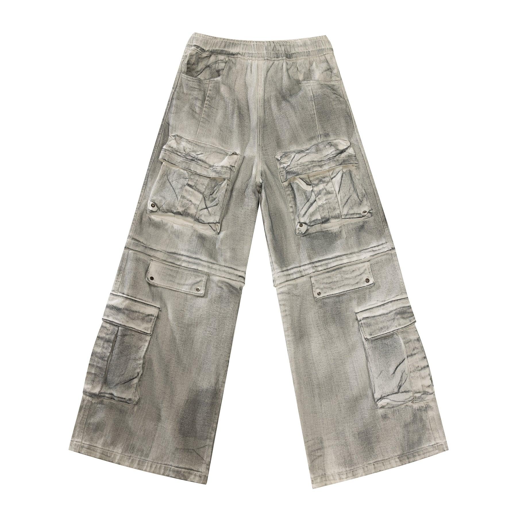 Dirty Dyed Cargo Pants with Removable Pockets - chiclara