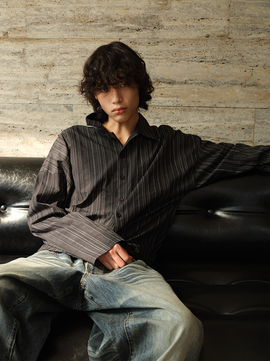 Textured Vertical-Stripe Button Shirt