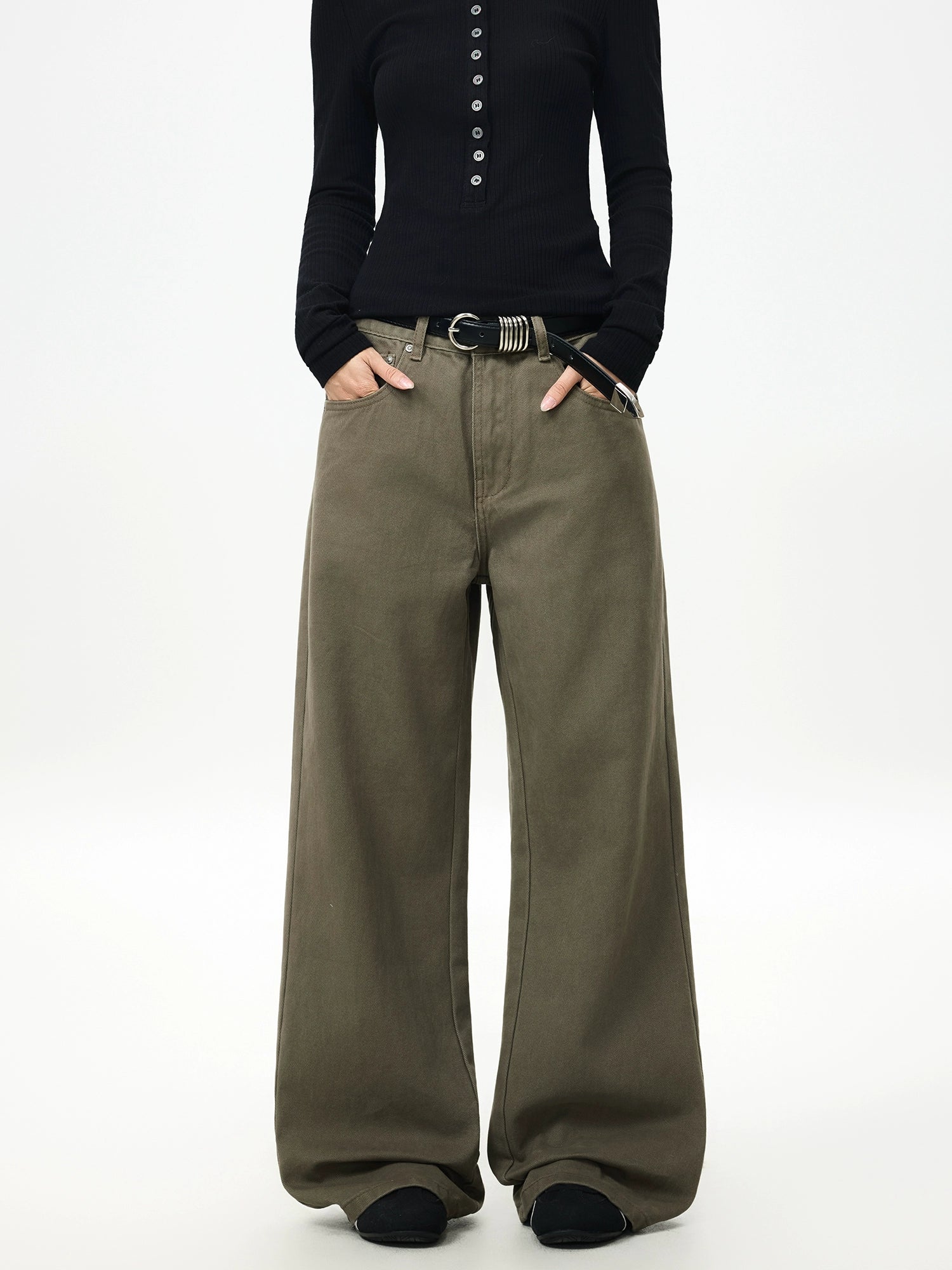 Olive Dune Wide-Leg Jeans
