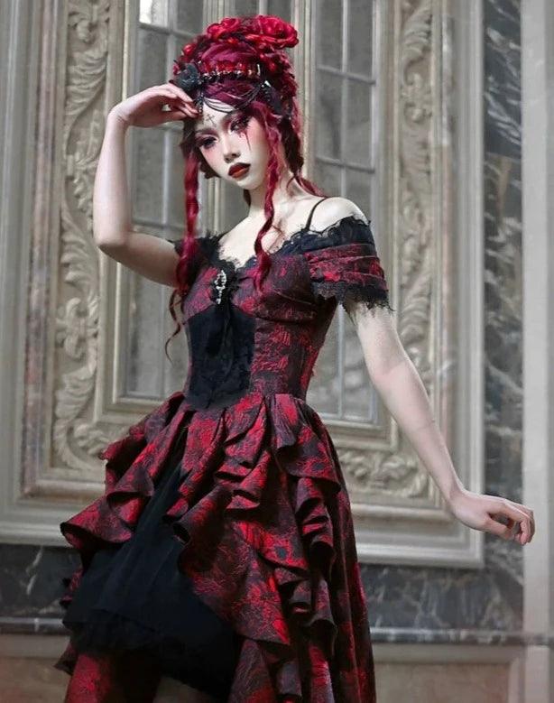 Gothic Victorian-Inspired Off-Shoulder Layered Dress