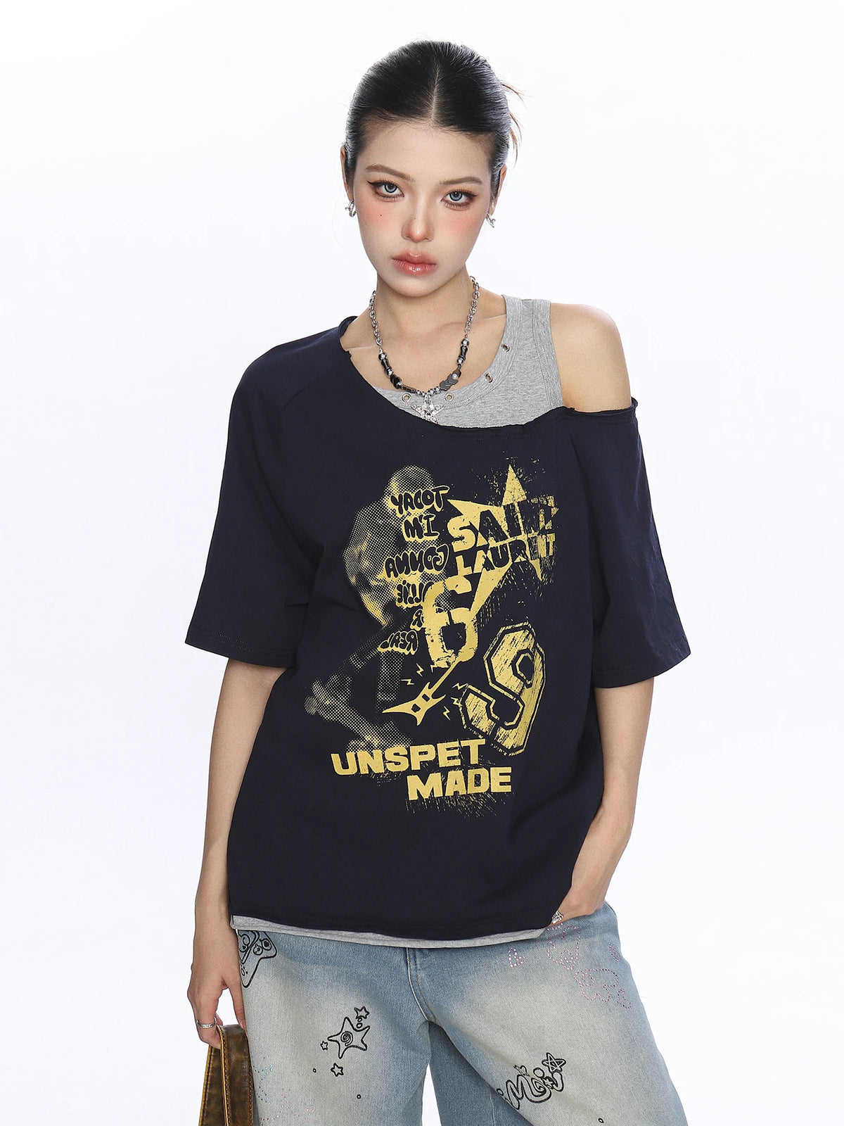 Rebel Static Layered Off-Shoulder Graphic Tee