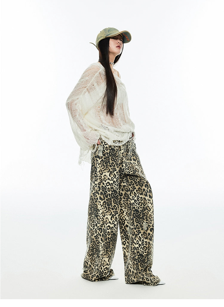 Distressed Leopard Wide-Leg Trousers - chiclara