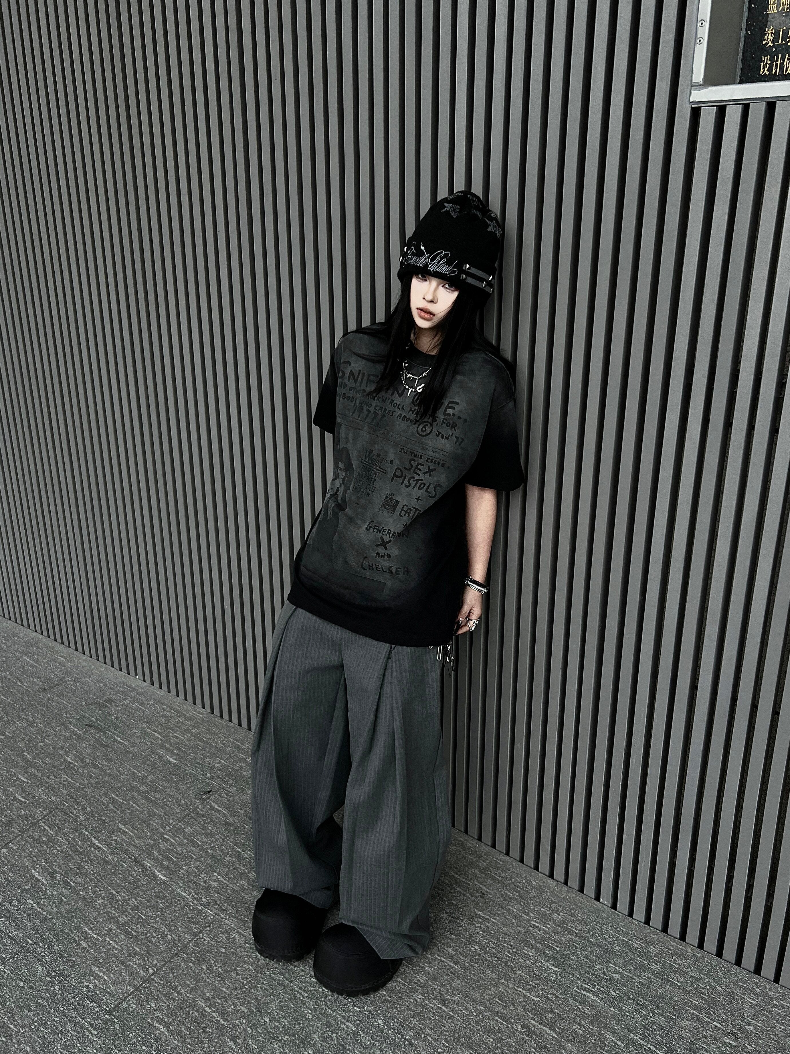 Men's Double-Waist Pleated Pinstripe Wide-Leg Trousers