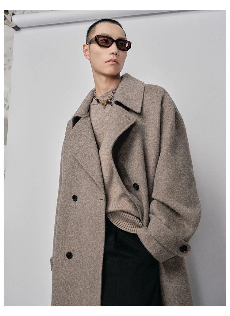 Double-Breasted Small Lapel Double-Faced Wool Coat