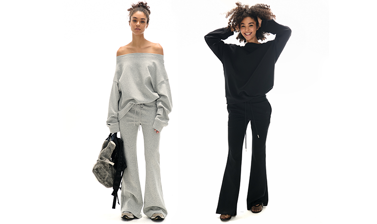 Off-The-Shoulder Sweatshirt And Slight Flare Casual Pants Set