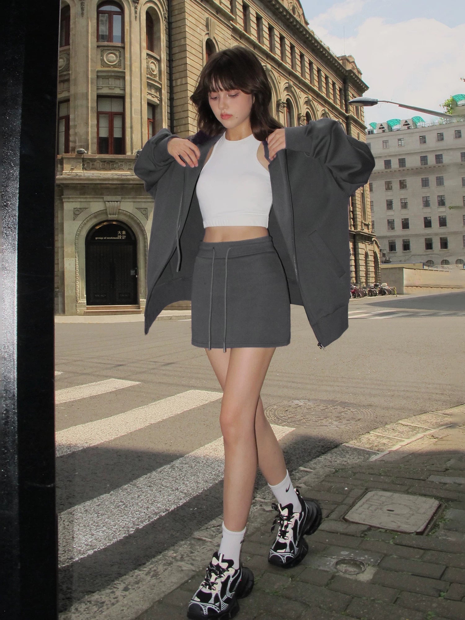Drawstring Waist Mini Skirt