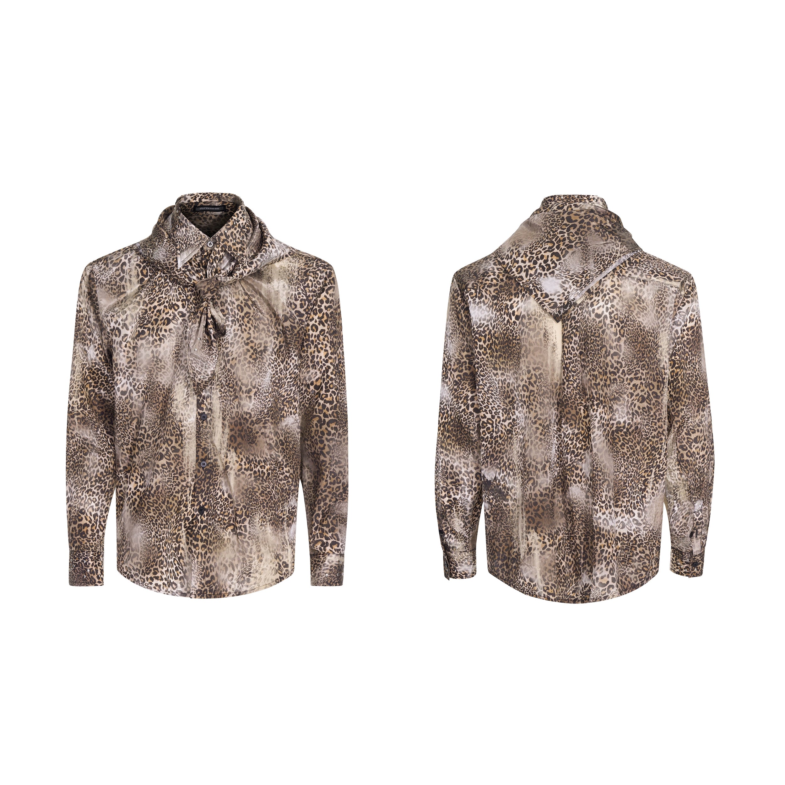 Satin Leopard Print Ruffle Shirt