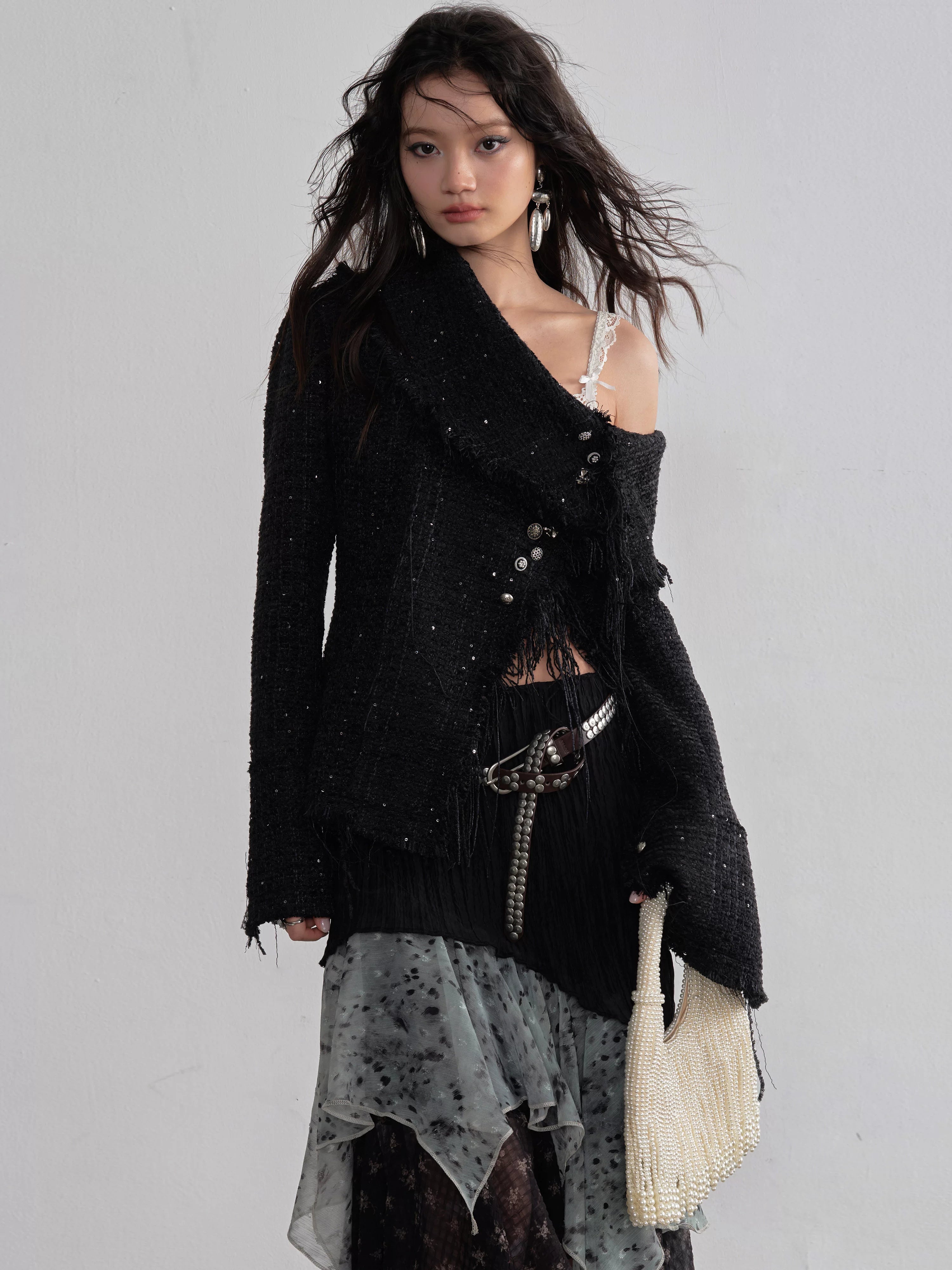 Noirglint Asymmetric Tweed Jacket