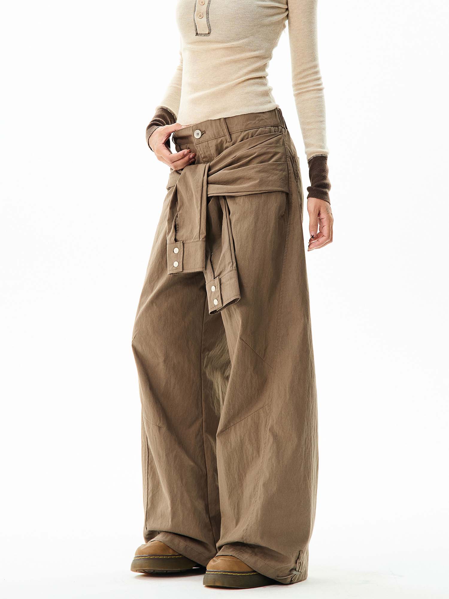 Wide-Leg Cargo Pants with Tie-Front Detail