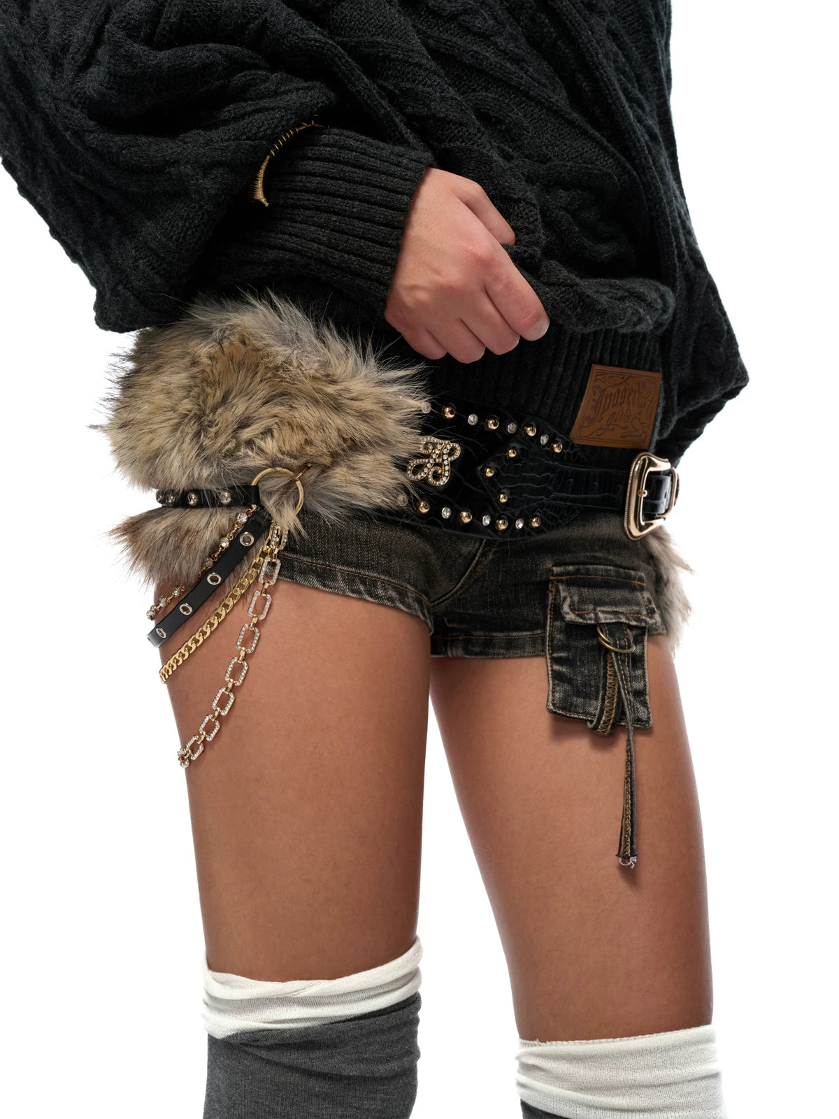 Midnight Prowl Faux‑Fur Chain Belt