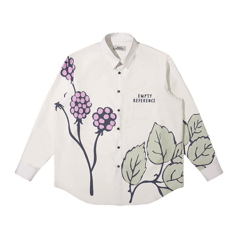 Luscious Grape Leaf Fruit Print Long Sleeve Shirt - chiclara