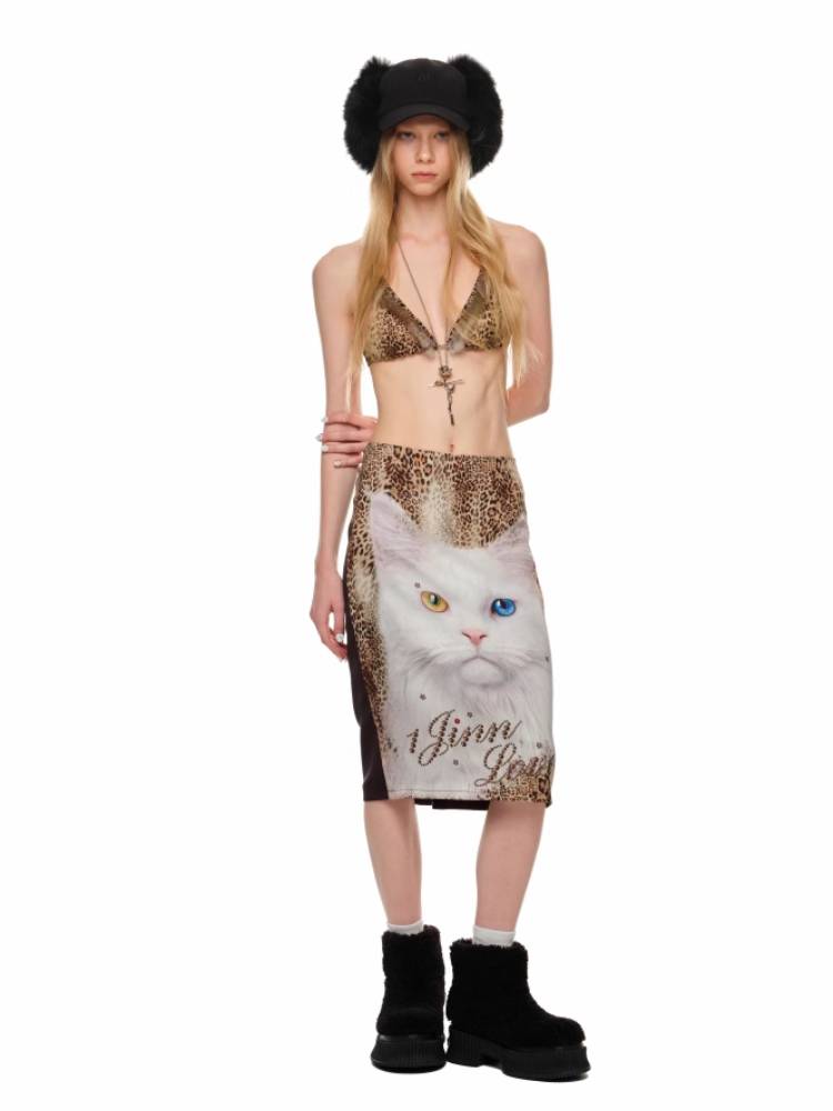 Cat Crystal Pencil Skirt