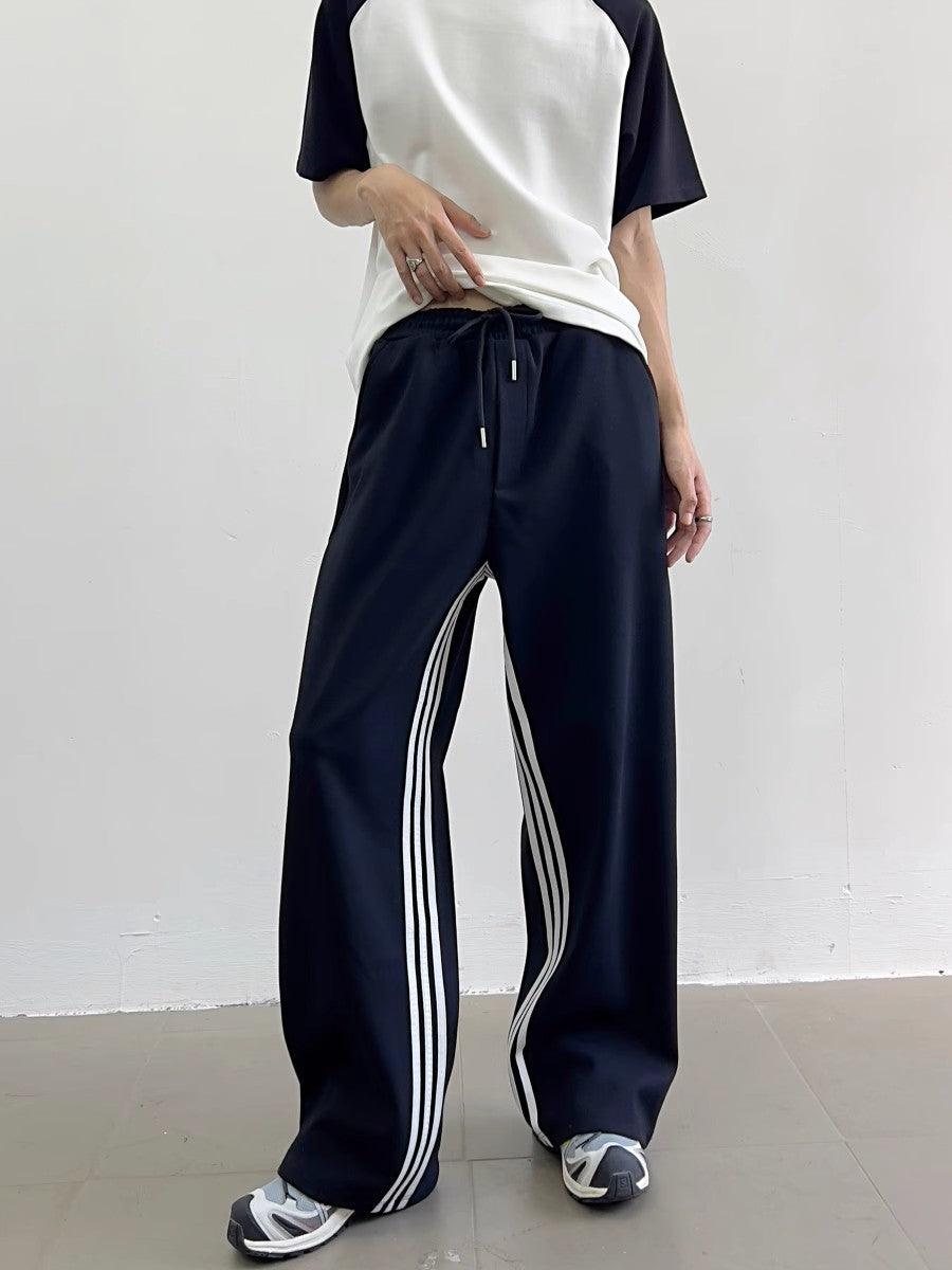 Monochrome Stripe Wide Track Pants