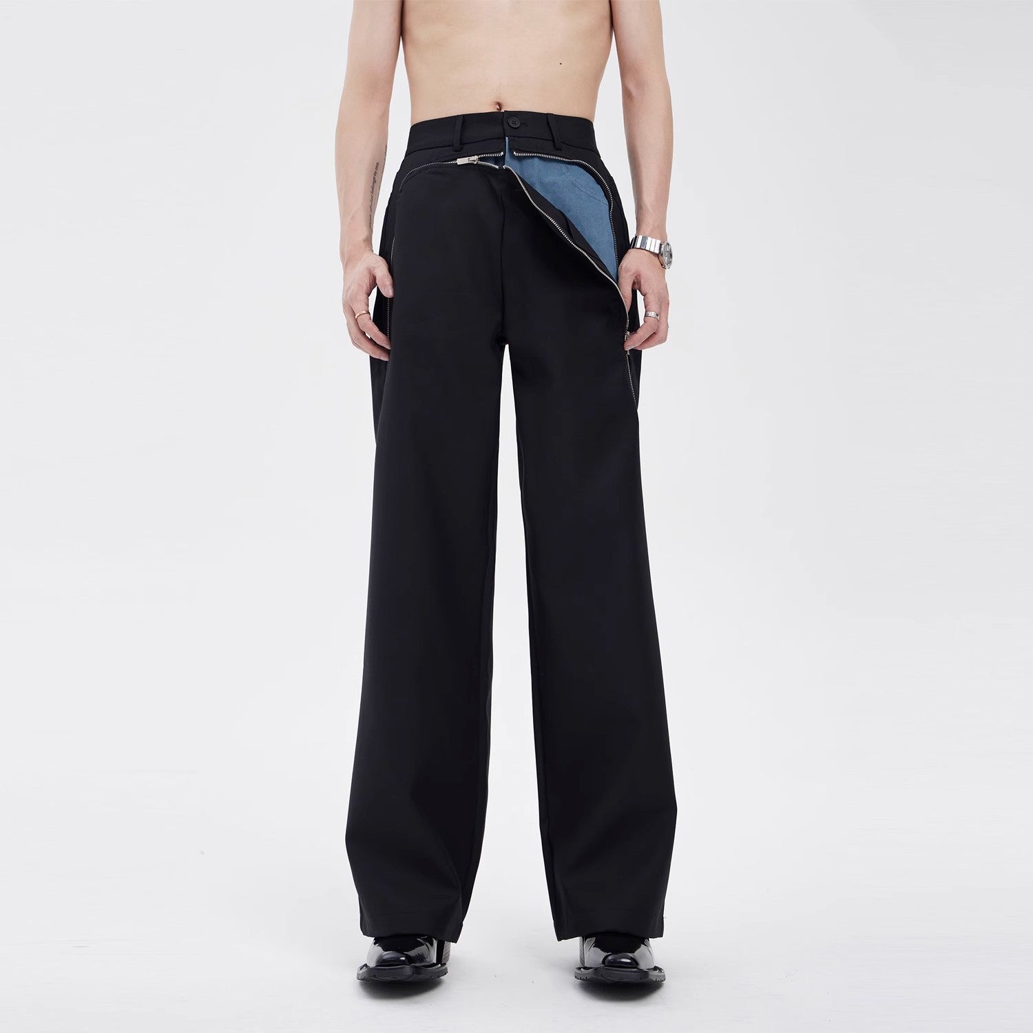 Zip Detail Wide Leg Pants