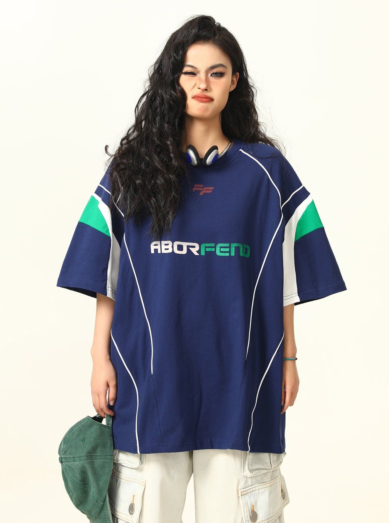 Sporty Retro-Futuristic Oversized T-Shirt