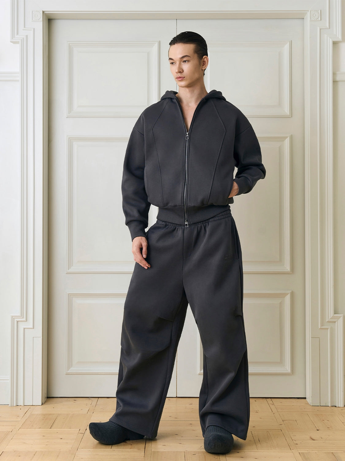 Heavyweight Zip-Up Hoodie and Wide-Leg Sweatpants Setup