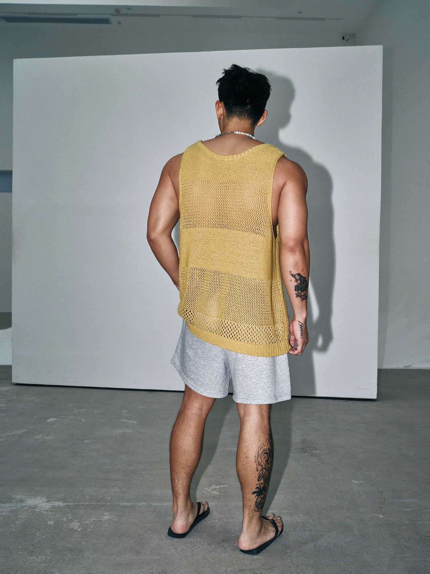 Honey Mustard Open-Knit Mesh Tank Top