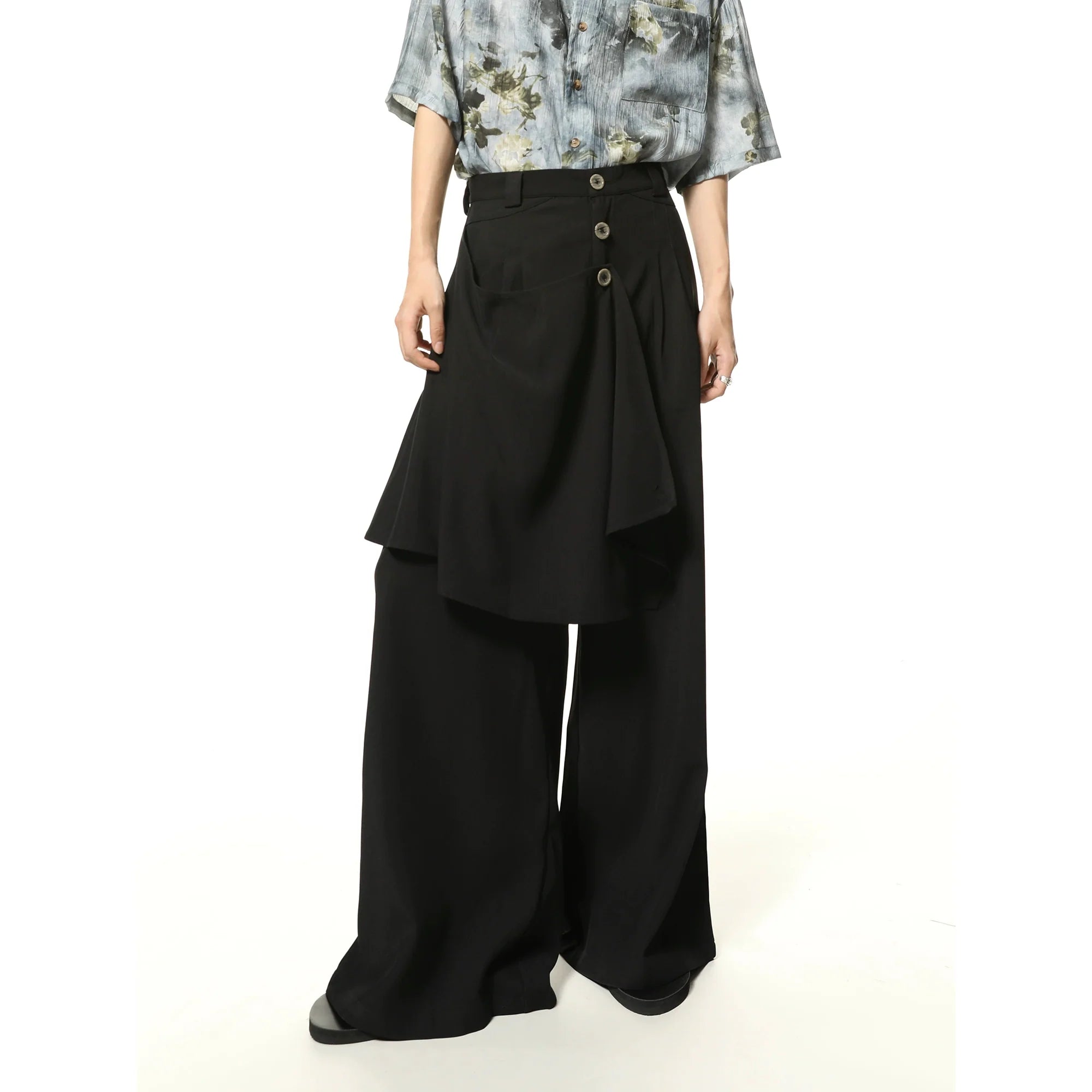 Asymmetric Overlay Wide-Leg Palazzo Pants