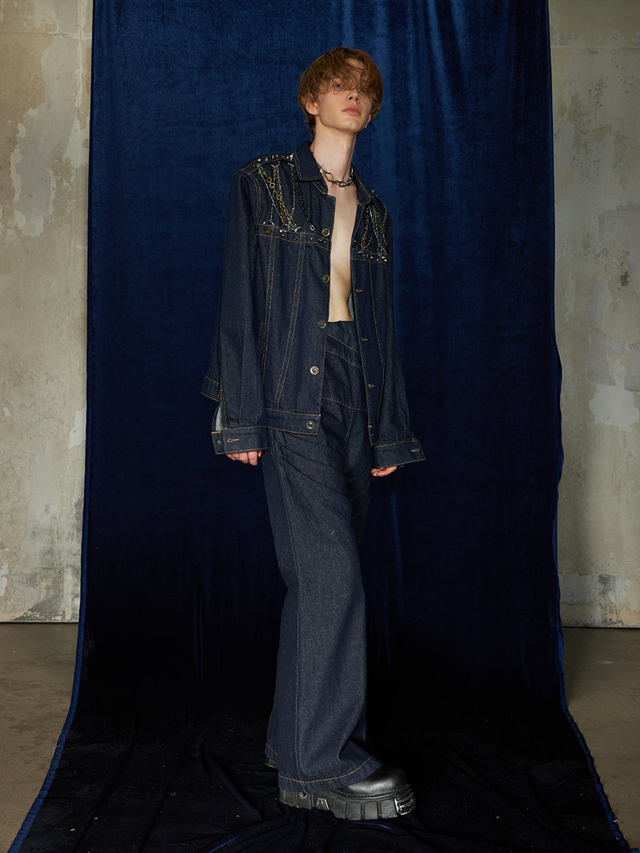 Avant-Garde Chain-Embellished Denim Jacket