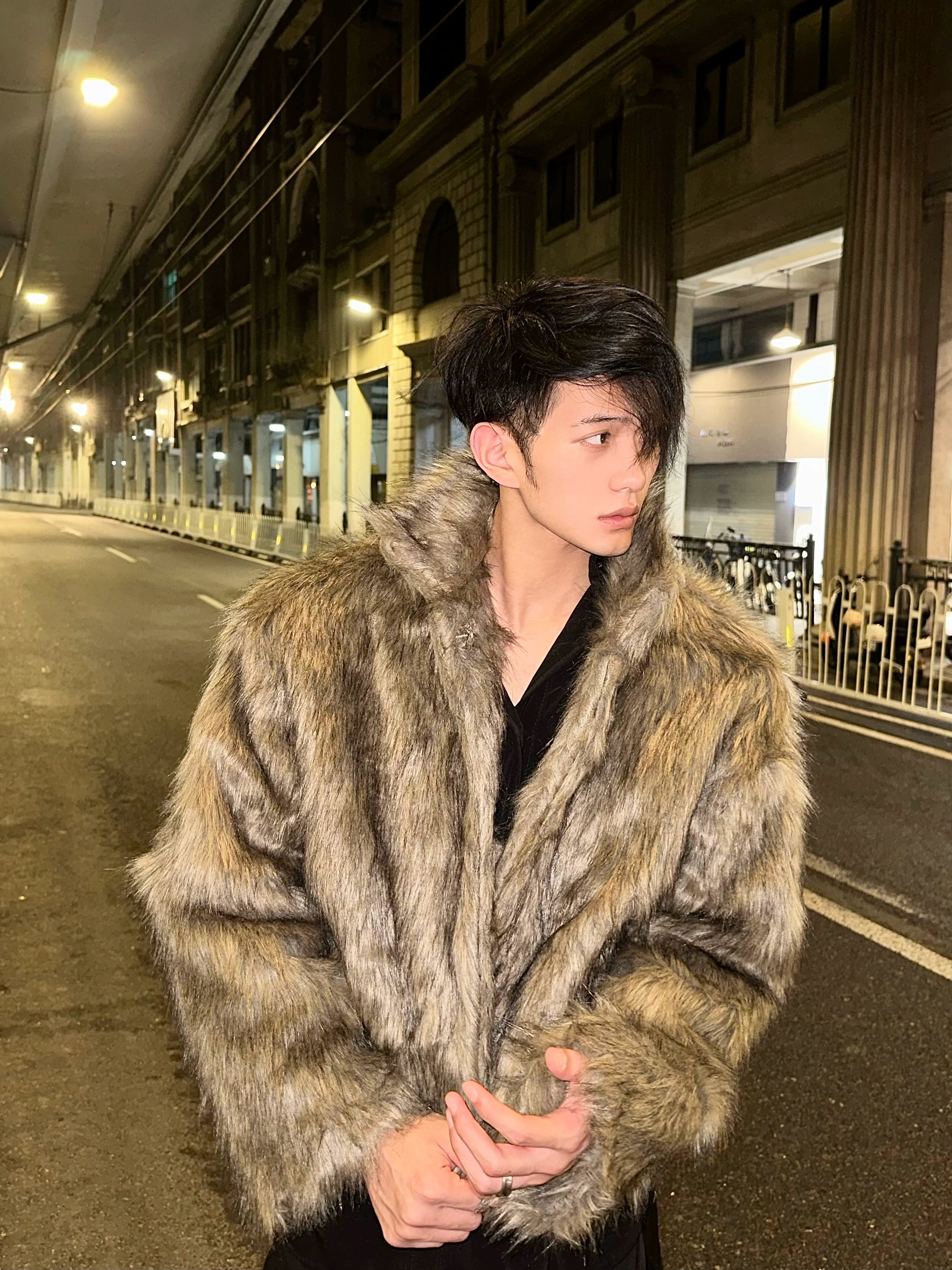 Brown Faux Fur Hooded Coat