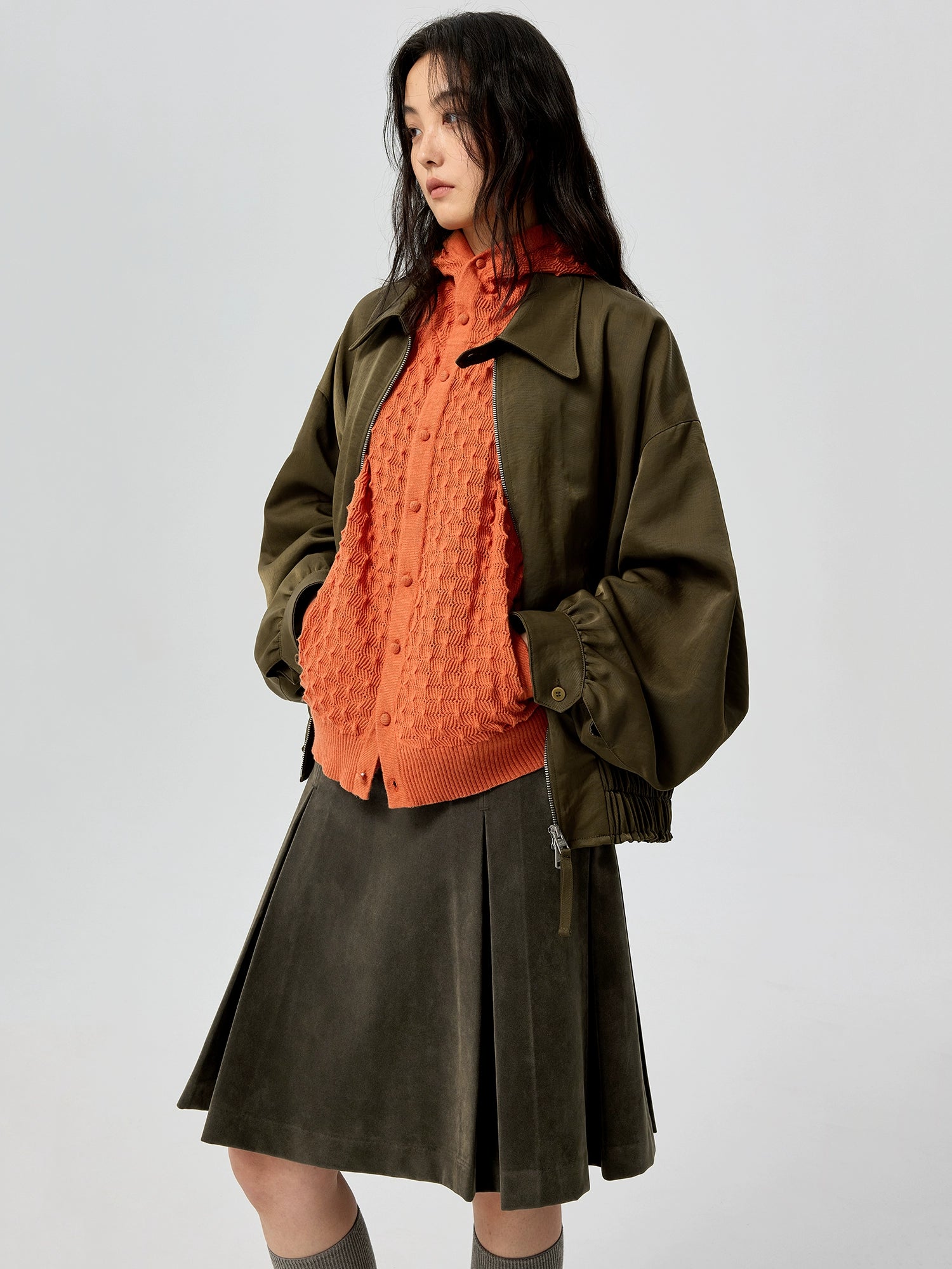 Olive Dune Pleated Mini Skirt