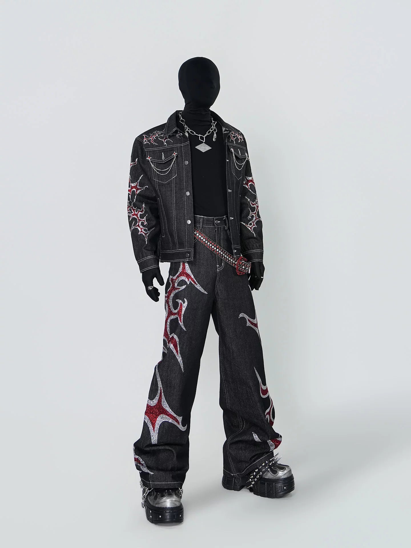 Obsidian Inferno Chain-Trim Denim Jacket
