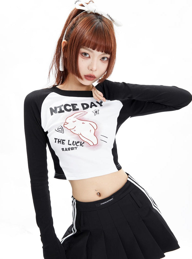 Nice Day Lucky Rabbit Raglan Crop Tee