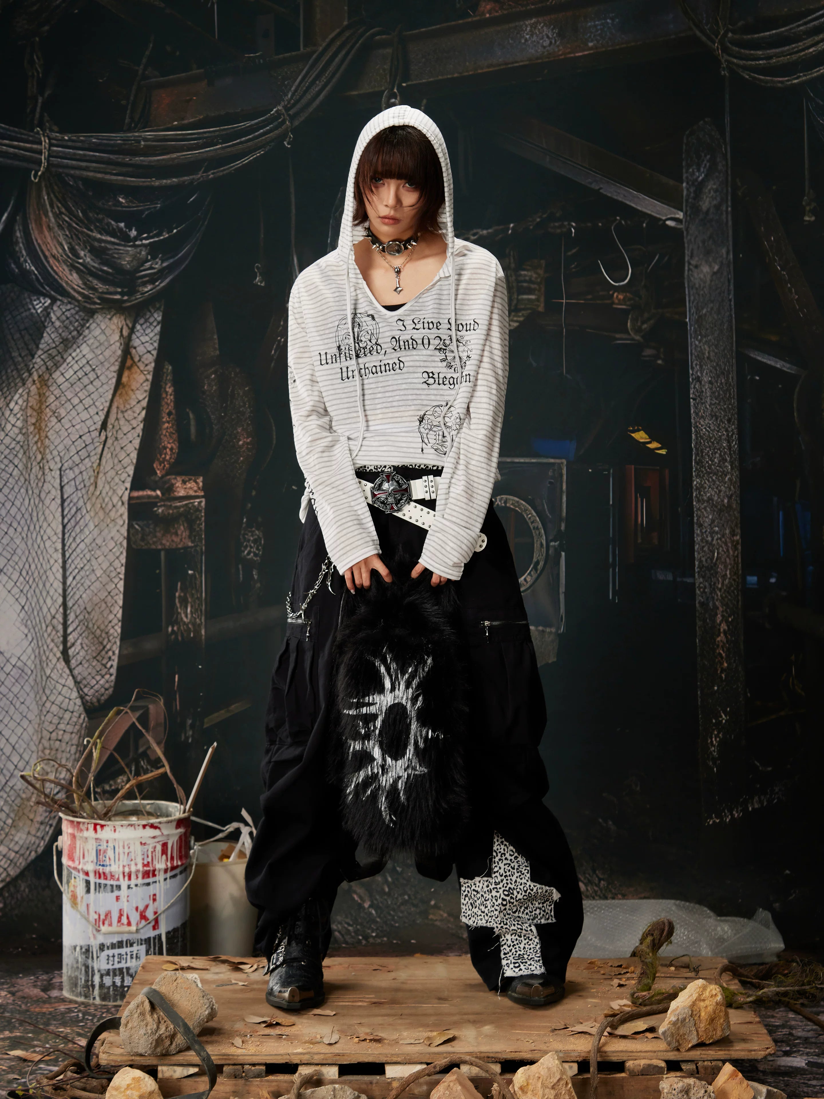 Unchained Script Striped Hooded Longsleeve