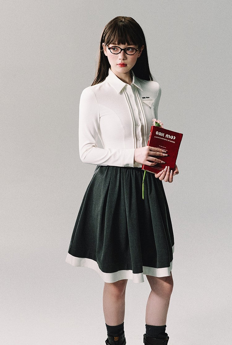 Contrast Trim School Skirt