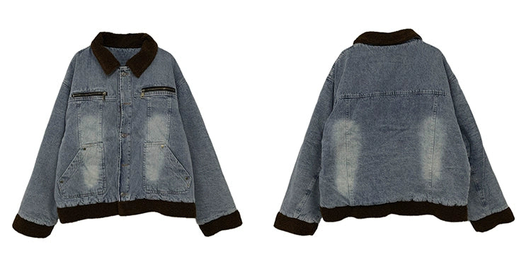 Sherpa Collar Vintage Denim Jacket