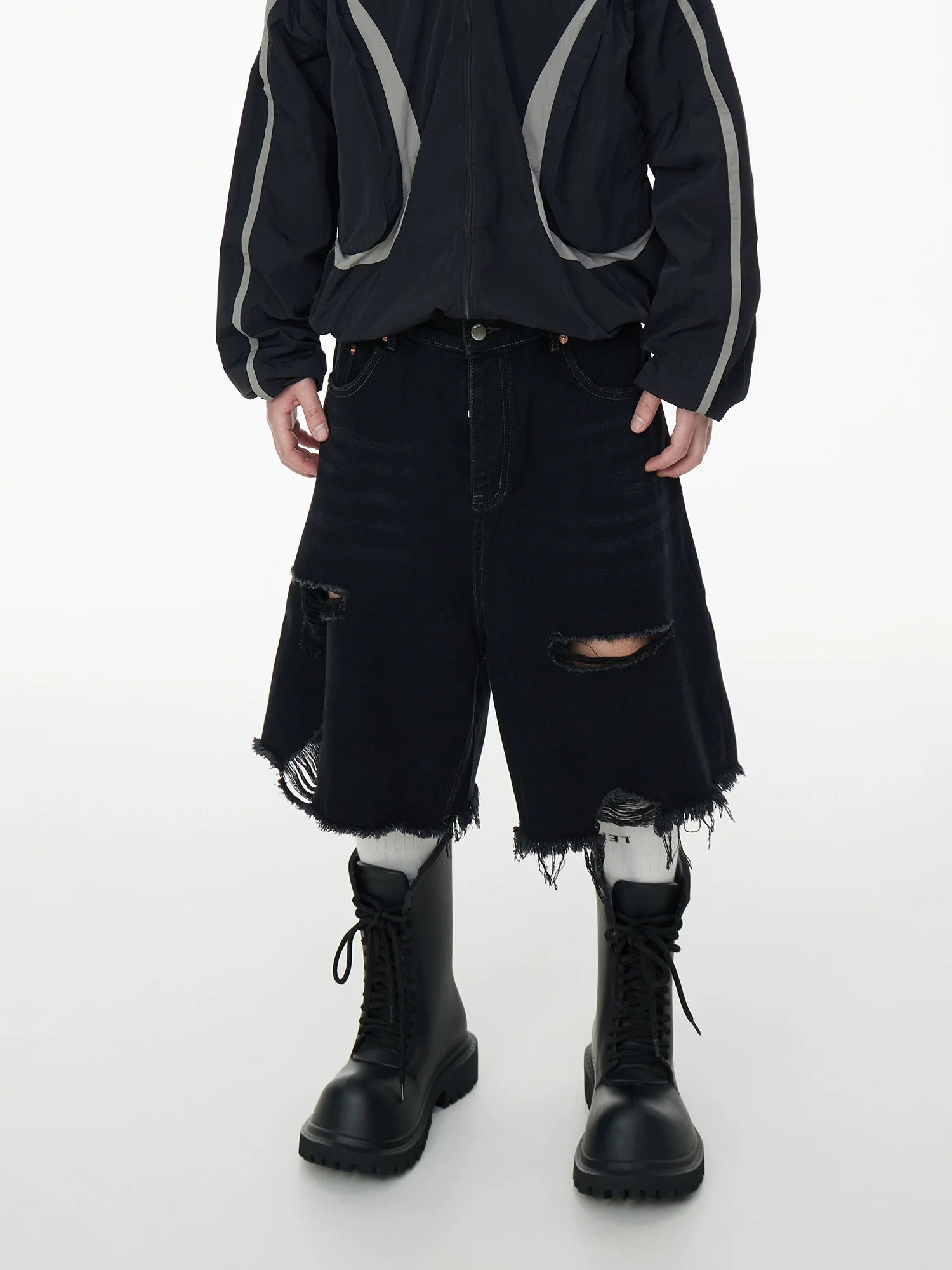 Distressed Black Denim Jorts