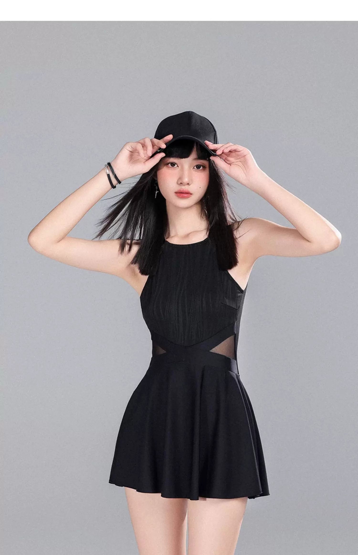 Shadow Flair Mesh Skater Swimsuit