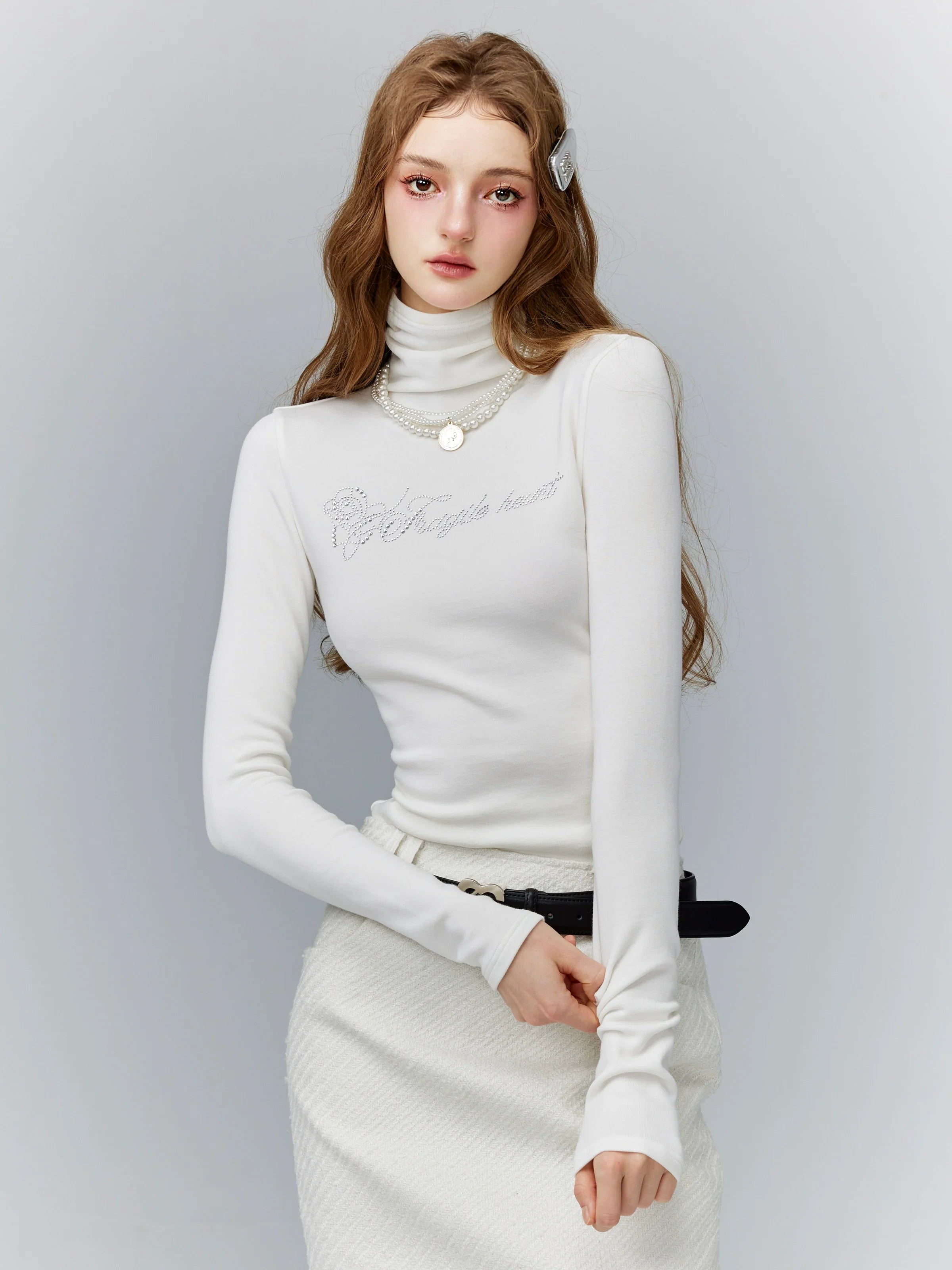 Cropped Turtleneck Long Sleeve Logo Top