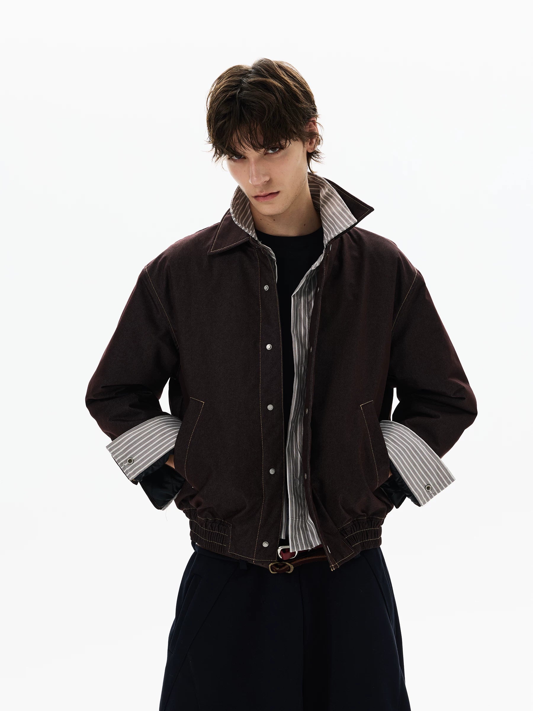 Layered Harbor Stripe-Lined Harrington Jacket