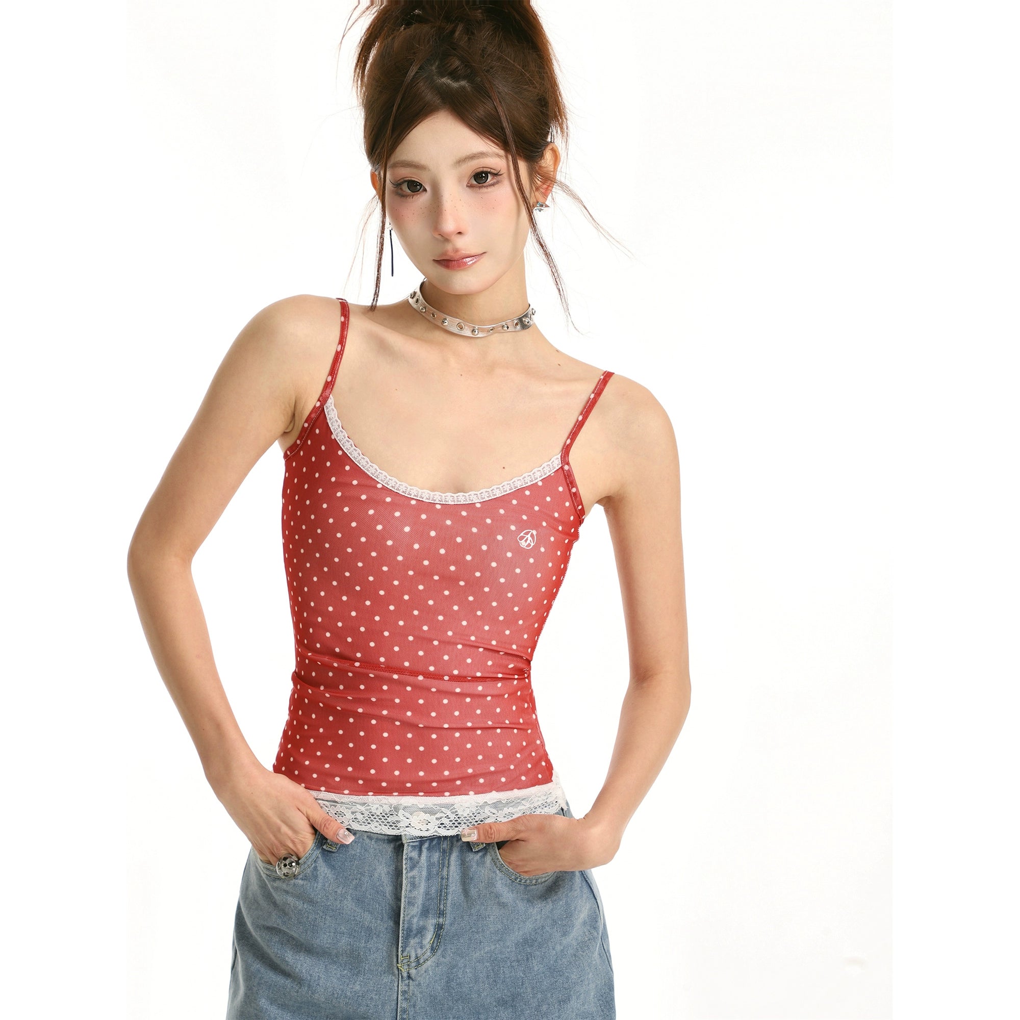 Two-tone Polka Dot Lace Camisole