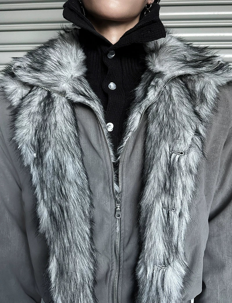 Frostbite V-Line Wolf-Fur Bomber Jacket