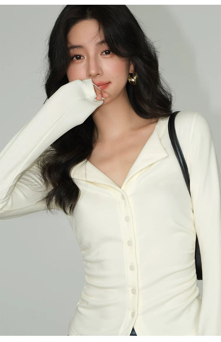 Collar Sculpted Button Cardigan