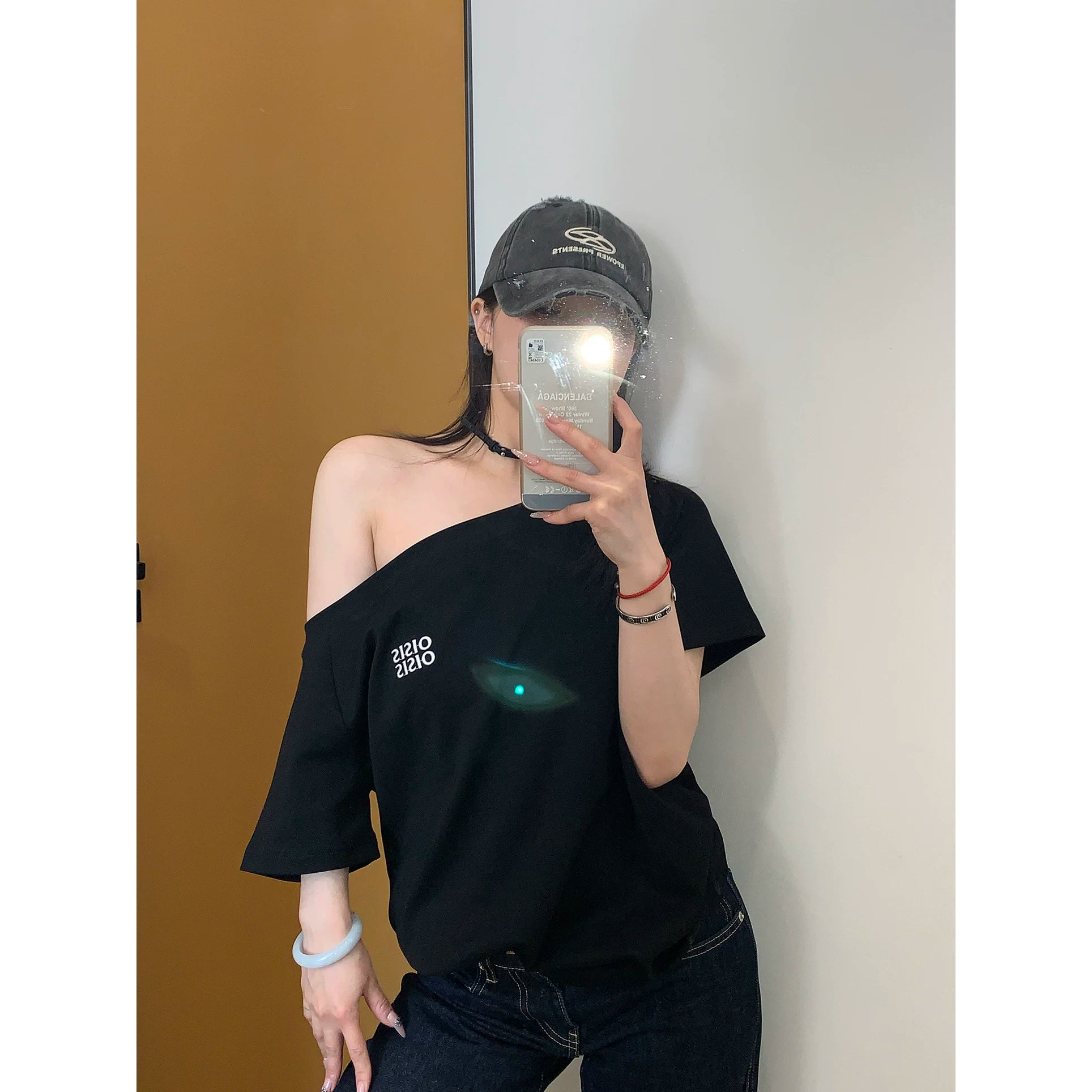 Ash Off-Shoulder Logo Tee