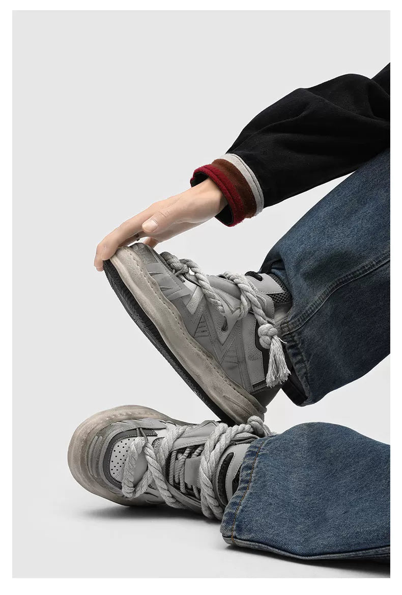 Distressed Rope-Lace Chunky Sneakers