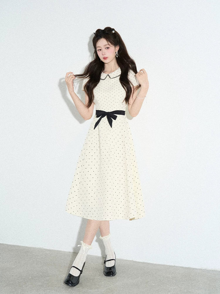 Ivory Polka-Dot Bow Dress