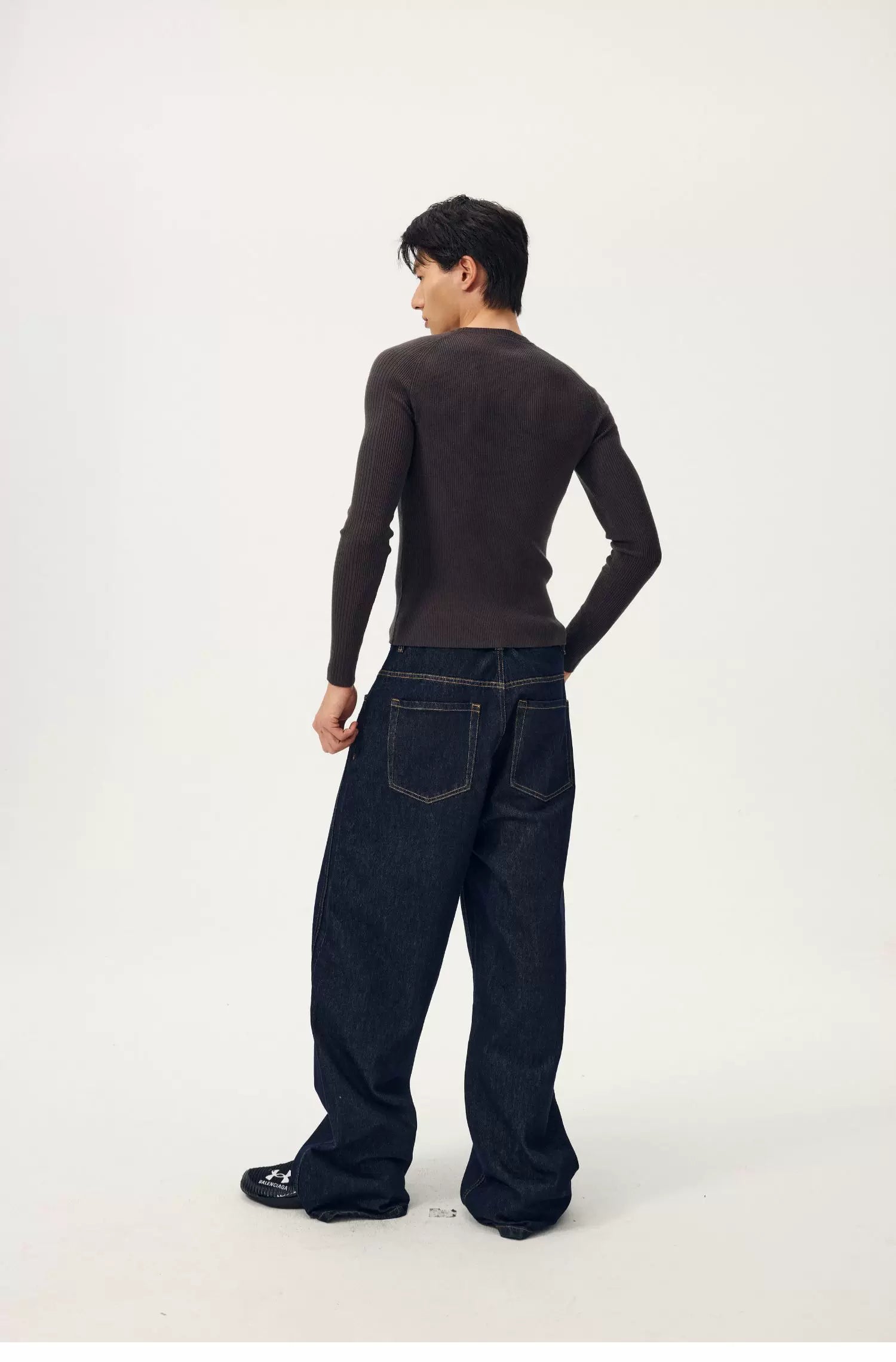 Charcoal Contour Ribbed Knit Sweater