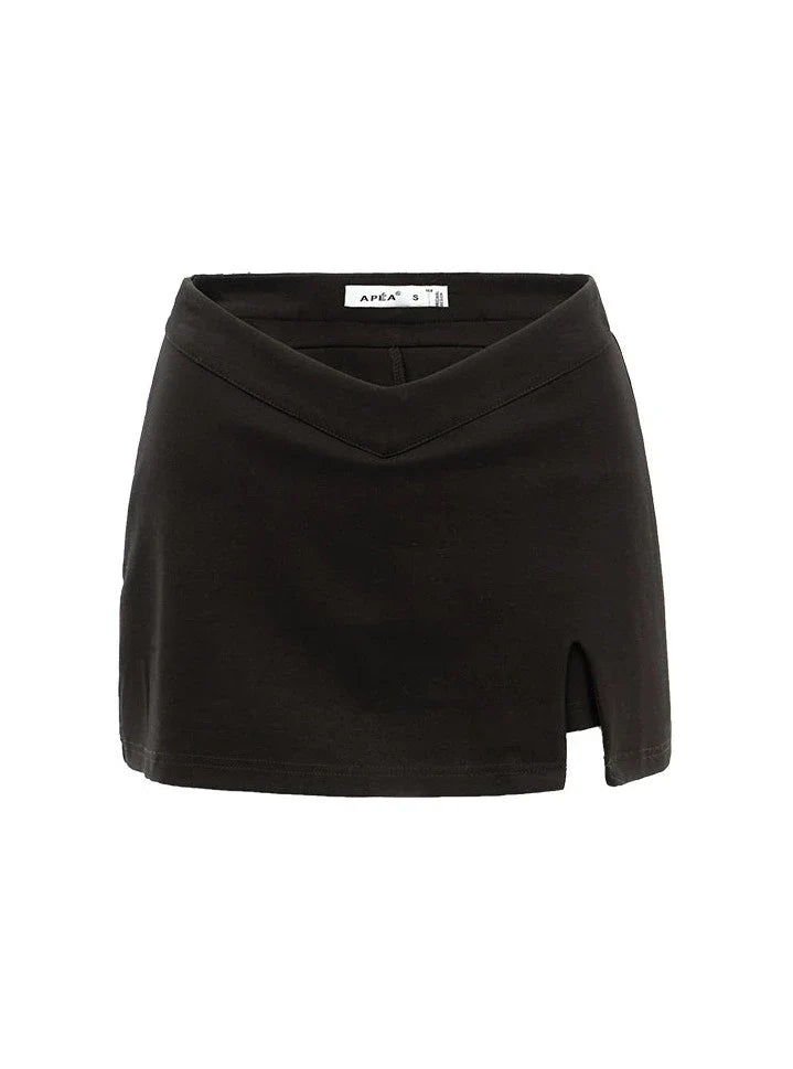 Waist V-shaped Wrapped Split A-line Short Skirt