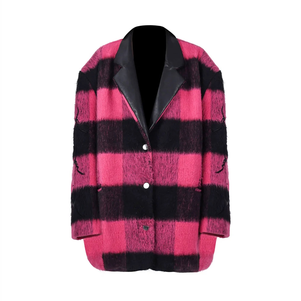 PINKSPINK Buffalo Check Oversized Coat - Hot Pink and Black