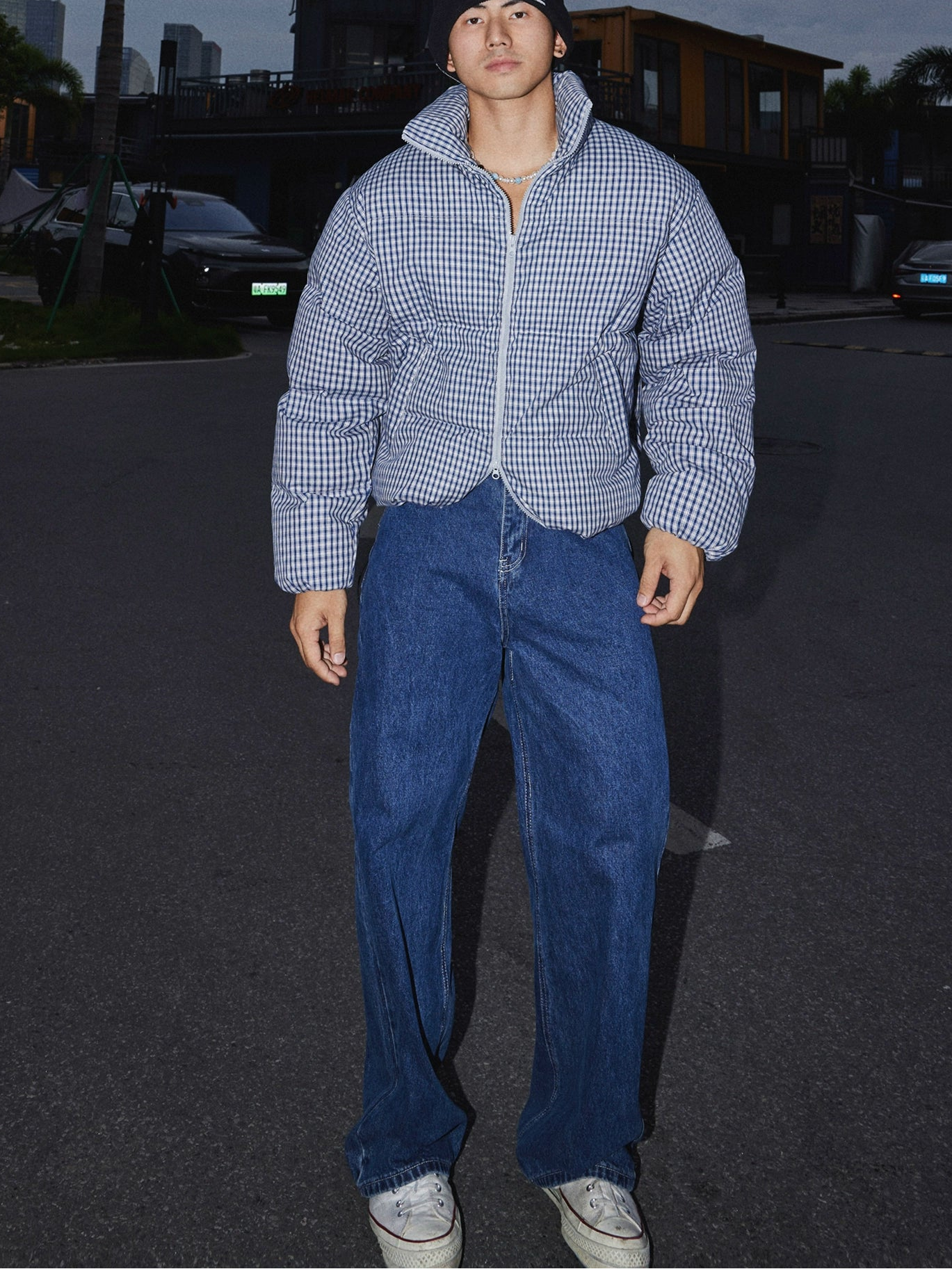 Sky Check Quilted Puffer Jacket