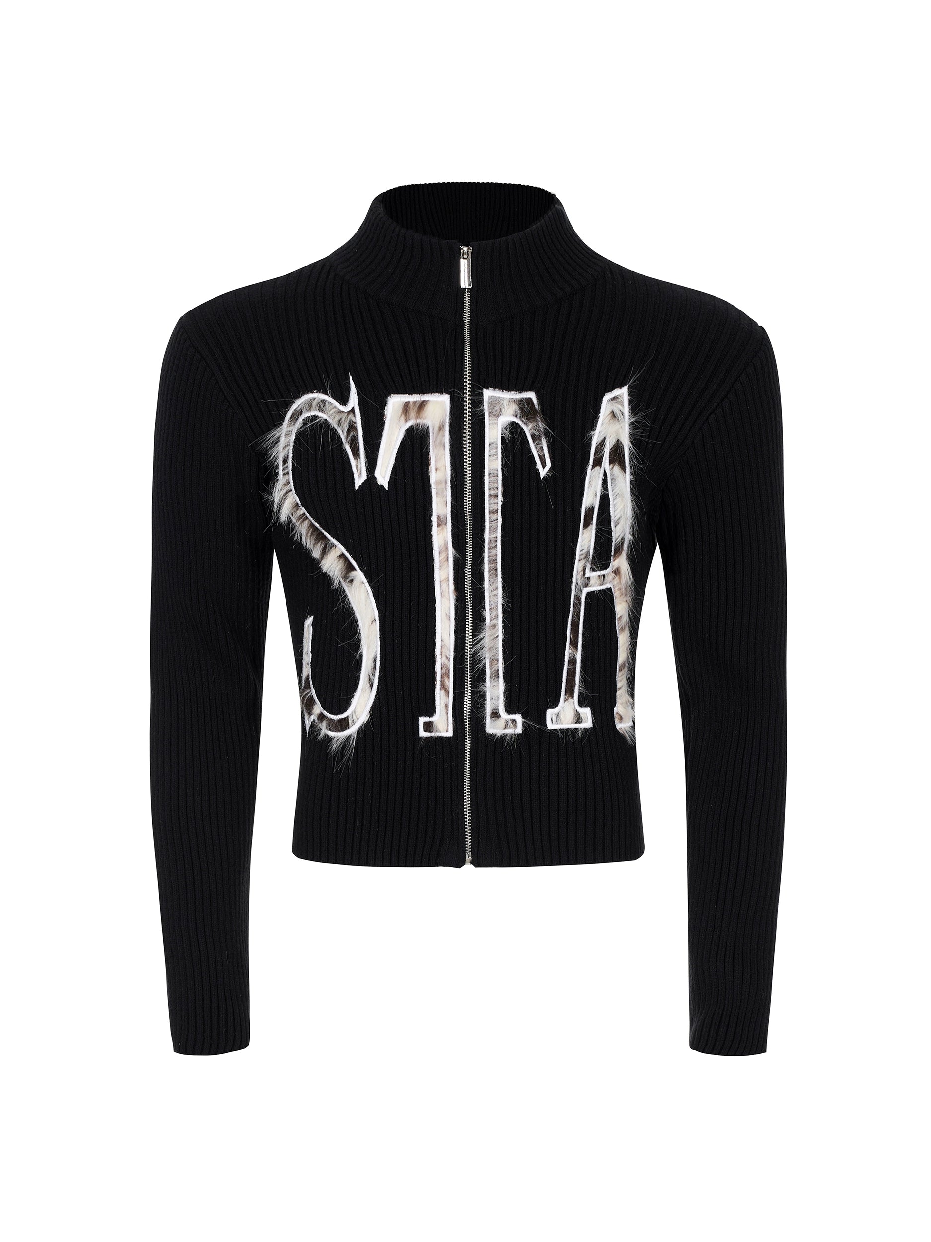 Graffiti Ribbed Zip Cardigan