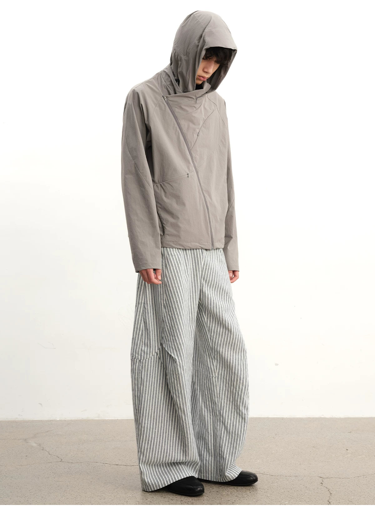 Vertical-Stripe Wide-Leg Balloon Trousers